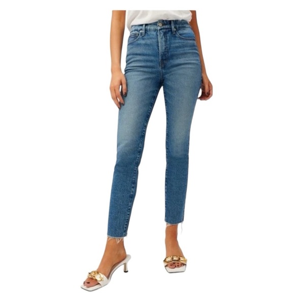 NWT Good American Good Classic High Waist Raw Hem Jeans 10/30 - Picture 1 of 13